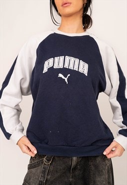 Vintage Puma Navy & White Embroidered Spell Out Sweatshirt