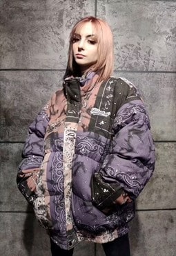 Paisley bomber tie-dye bandana jacket rave coat fade brown