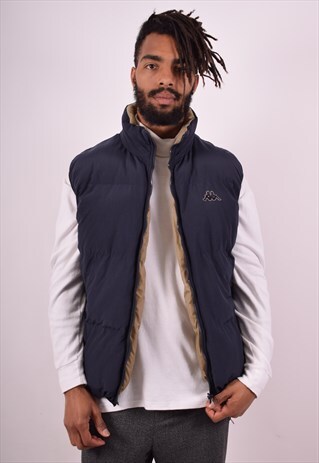 KAPPA MENS VINTAGE REVERSIBLE PADDED GILET LARGE NAVY 90S