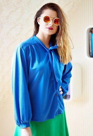 ROYAL BLUE VINTAGE BLOUSE WITH A TIE
