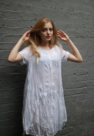 WHITE LACE CHIFFON PATCH DRESS