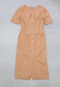 80's Vintage Dress Peach Orange Midi