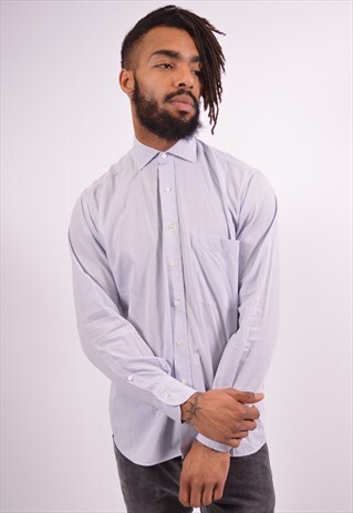 YVES SAINT LAURENT MENS VINTAGE SHIRT MEDIUM BLUE 90S