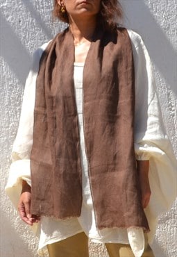 Vintage brown linen unisex long scarf