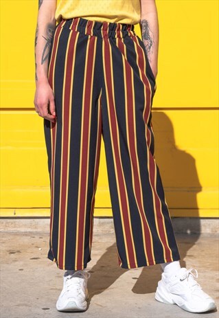 HANDMADE TROUSERS STRIPES RED YELLOW NAVY HIGH WAIST