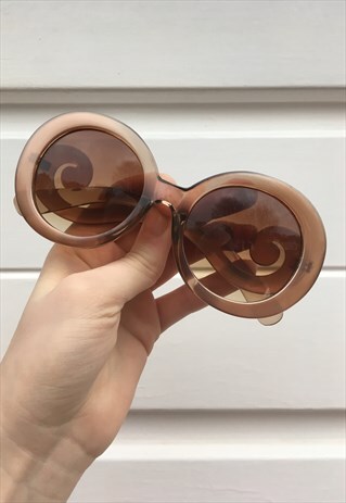 WOMENS VINTAGE STYLE UNIQUE BROWN BEIGE BUG EYE SUNGLASSES