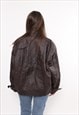 90S BROWN LEATHER BOMBER JACKET, VINTAGE WOMAN MOTORCYCLE 