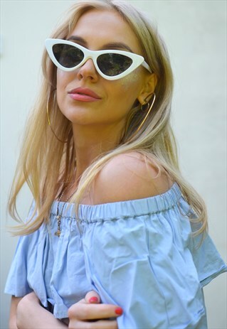 RETRO WHITE POINTY SMALL / NARROW CAT EYE SUNGLASSES