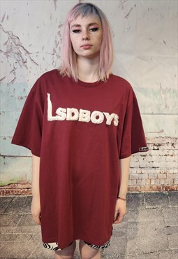 LSD boy slogan tee fleece graffiti skater t-shirt burgundy