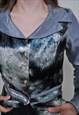 90'S FASHION BLOUSE, RUFFLE SLEEVE FLOWERS PRINT BUTTON UP 