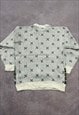 VINTAGE KNITTED JUMPER ABSTRACT ROSE FLOWER PATTERNED KNIT