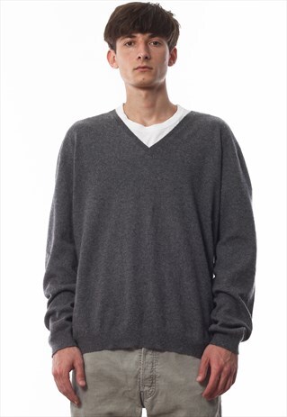 VINTAGE PRADA CASHMERE V-NECK SWEATER GREY