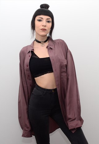 VINTAGE 90'S GENUINE SILK SMOKEY RED OVERSIZED SHIRT