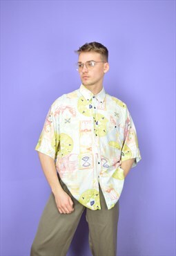 Vintage multicolour abstract print short sleeve shirt