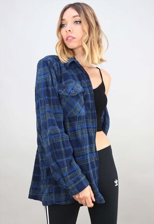 VINTAGE RETRO OVERSIZED CHECK FLEECE SHIRT