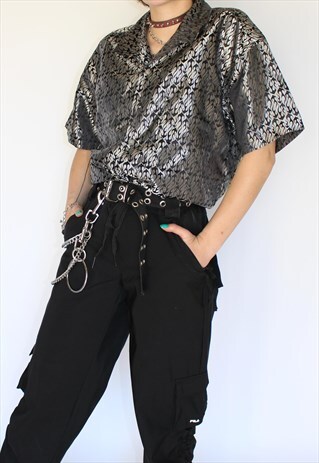 90S UNISEX FLAME BUTTON UP POLO TOP