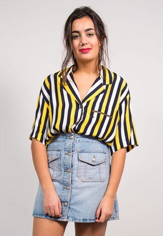 VINTAGE 90'S YELLOW STRIPED PATTERN SHIRT BLOUSE