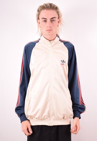 ADIDAS MENS VINTAGE TRACKSUIT TOP JACKET LARGE BEIGE 90S