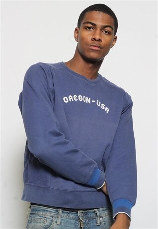 VINTAGE NIKE CREW NECK SPELL OUT LOGO SWEATSHIRT BLUE