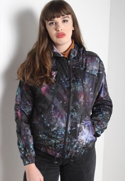 Vintage Fila Space Graphic Hooded Shell Jacket Black