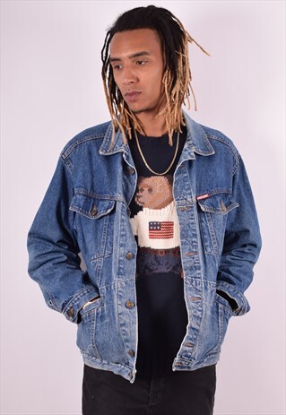 MENS VINTAGE DENIM JACKET LARGE BLUE 90S
