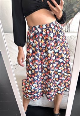 Vintage 70s Floral Full Midi Skirt - S