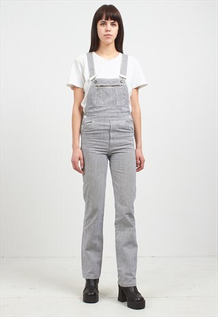 VINTAGE WHITE BLUE C&A STRIPED JUMPSUIT DUNGAREES