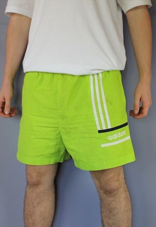 VINTAGE ADIDAS SHORTS IN LIME GREEN WITH POCKETS, EMBROIDERE