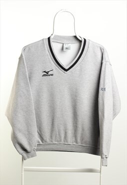 Vintage Mizuno V-neck Logo Sweatshirt Grey Size M