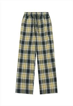 Checked trousers plaid joggers preppy skater pants in green