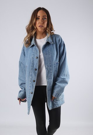 VINTAGE OSHKOSH DENIM JACKET LONGLINE OVERSIZED UK 18 (9E1A)