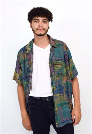 VINTAGE 90S DARK GREEN ABSTRACT PRINT SHIRT