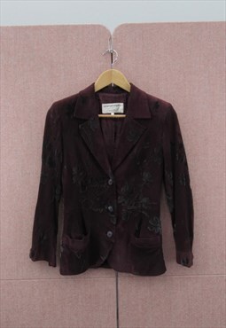 90's Grunge Vintage Burgundy Embroidered Blazer Formal
