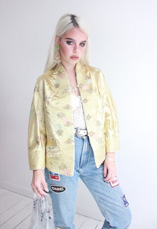 VINTAGE 90S / Y2K REVERSIBLE GOLD JAPANESE STYLE SATIN JACKE