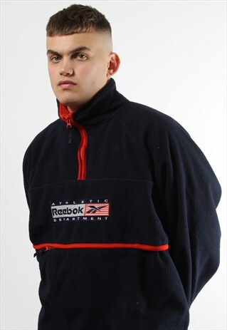 VINTAGE REEBOK ATHLETIC DEPARTMENT NAVY 1/4 ZIP FLEECE