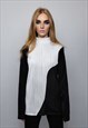 COLOR BLOCK TOP LONG SLEEVE HALF WHITE HALF BLACK JUMPER