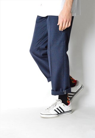 VINTAGE 90S NAVY BLUE WOOL BLEND PANTS