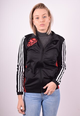ADIDAS WOMENS VINTAGE TRACKSUIT TOP JACKET MEDIUM BLACK 90S