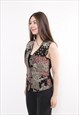 90S ABSTRACT TOP, VINTAGE PRINTED MULTICOLOR VEST, FLOWERS 