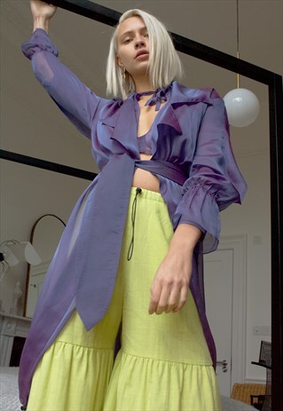 SHEER BELTED JACKET WITH WATERFALL FRONT