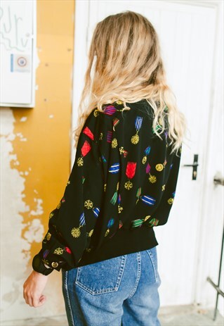 VINTAGE 80S ROYAL PRINT BOMBER JACKET