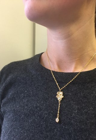 1990S GOLD PLATED NECKLACE WITH BOW CRYSTAL PENDANT