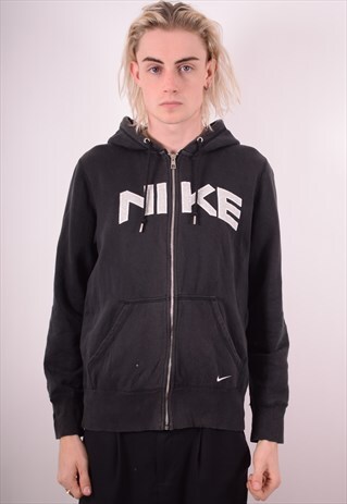 NIKE MENS VINTAGE HOODIE JACKET SMALL BLACK 90S