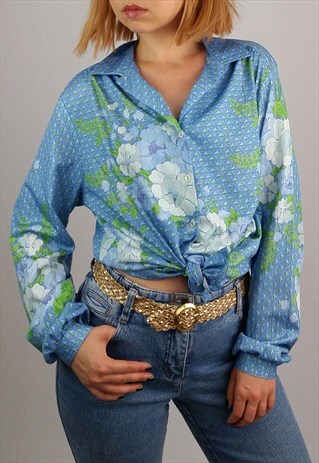 VINTAGE 80'S FLOWERS PATTERNED BLOUSE