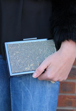 PARIS BLACK DIAMANTE BOX CLUTCH BAG