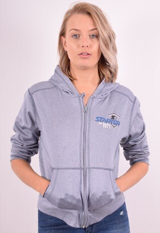 STARTER WOMENS VINTAGE HOODIE JACKET MEDIUM BLUE 90S