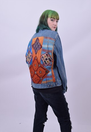 VINTAGE 90'S LEVIS INDIAN GLASS REWORKED DENIM JACKET LARGE