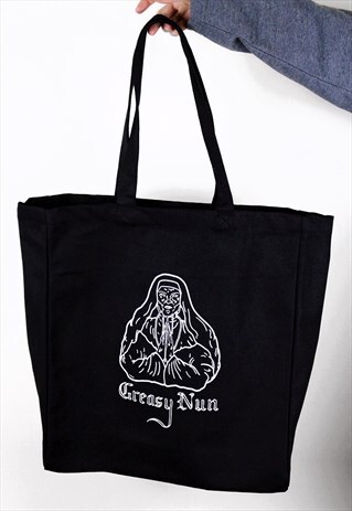 BLACK GREASY NUN GLOW IN THE DARK HEAVY DUTY TOTE BAG