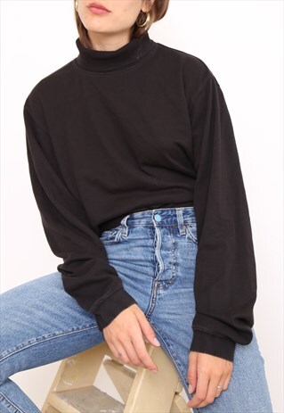 VINTAGE 90S BLACK POLO HIGH TURTLE ROLL NECK TOP
