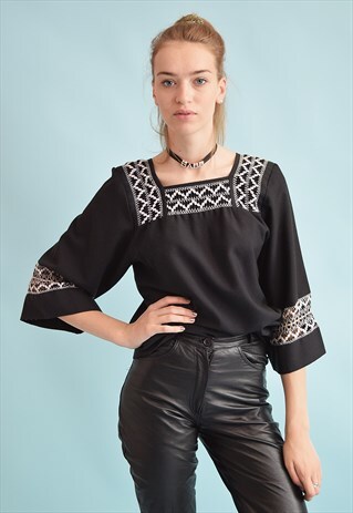 90'S RETRO BOHO FESTIVAL FOLK OVERSIZED BLOUSE TOP